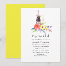 Aquarellblume Pop Fizz Clink Brautparty Einladung