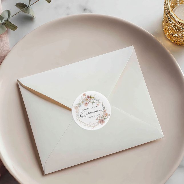 Aquarellblume Quinceanera Runder Aufkleber (Von Creator hochgeladen)