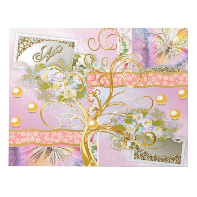 Aquarellblume Regenbogen Schmetterling Goldbaum Bi Notizblock (Vorderseite)
