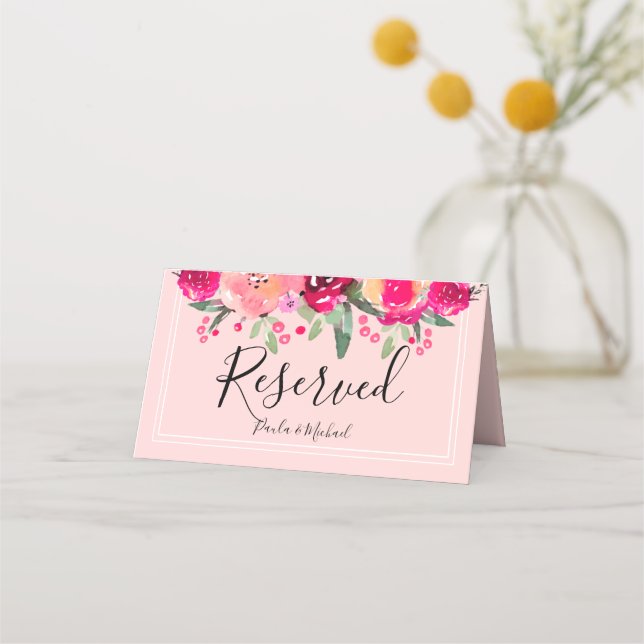 Aquarellblume Reserviert Hochzeitstisch Platzkarte (Vorderseite)