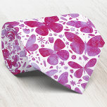 Aquarellblume Rosa Krawatte<br><div class="desc">Magenta rosa und weiße Schmetterlingsmuster Wasserfarbe.</div>