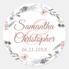 Aquarellblume Rose Gold Script Hochzeitsszenario S Runder Aufkleber