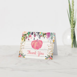 Aquarellblume Rustikaler Pumpkin Pink Gold Glitzer Dankeskarte