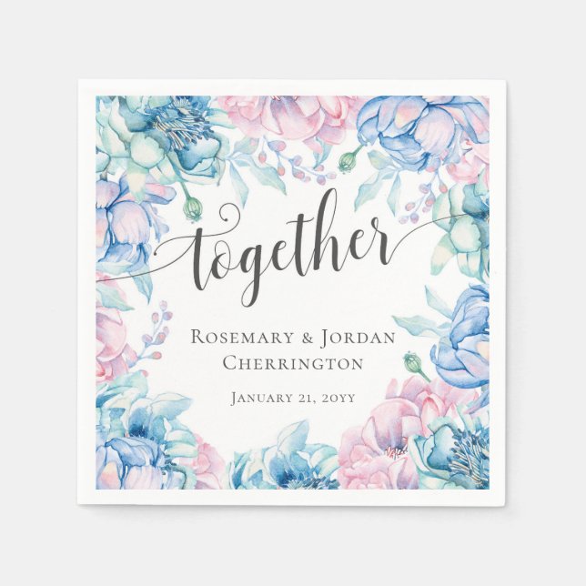 Aquarellblume & rustikales Holzhaus Hochzeit Serviette (Vorderseite)