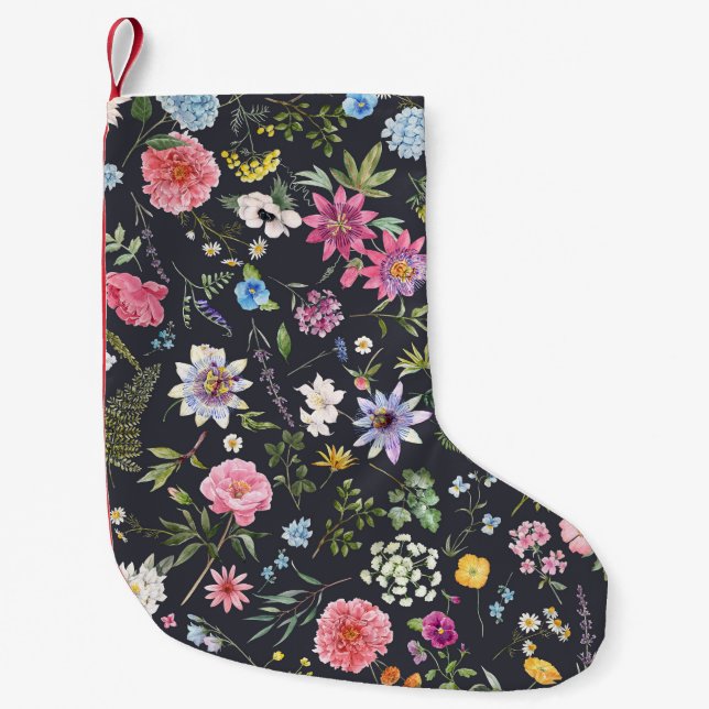 Aquarellblume: sanftes Sommermuster. Kleiner Weihnachtsstrumpf (Vorderseite)