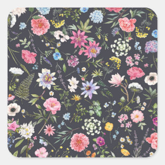 Aquarellblume: sanftes Sommermuster. Quadratischer Aufkleber