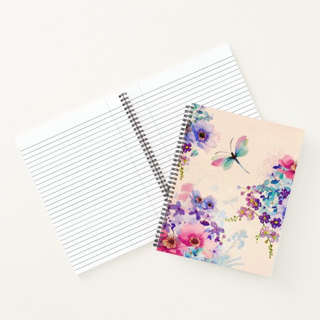 Aquarellblume Schmetterlingsgarten Glitzer Notizbuch (Innenseite)