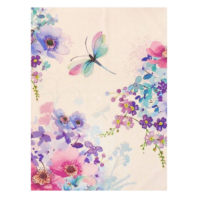 Aquarellblume Schmetterlingsgarten Glitzer Tischdecke (Vorderseite)