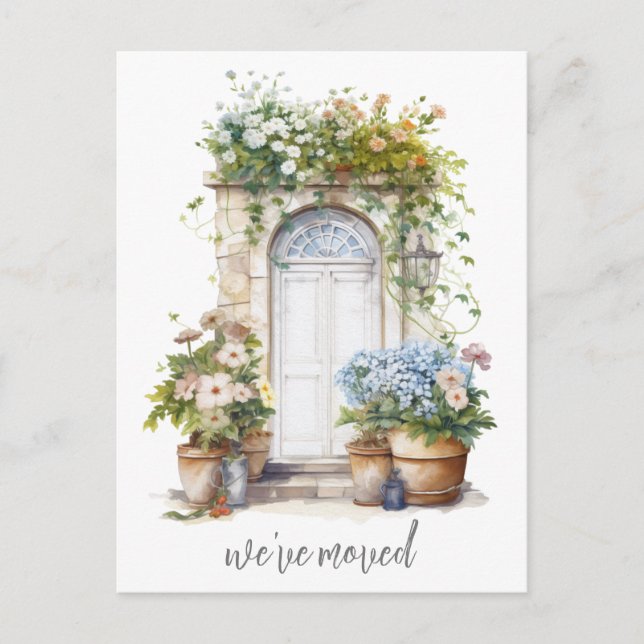 Aquarellblume Tür Wir bewegten neue Zuhause Postkarte (Vorderseite)