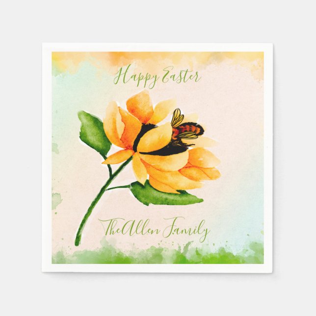 Aquarellblume und Bienensterpapier Napkin Serviette (Vorderseite)