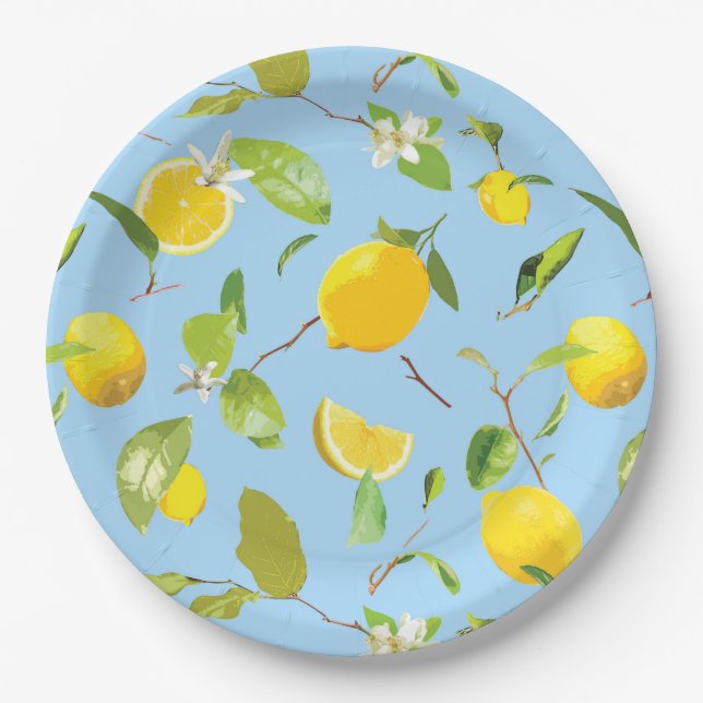 Aquarellblume und Blätter 3 Pappteller (Vorderseite)