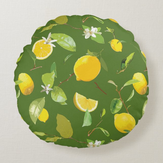 Aquarellblume und Blätter 5 Rundes Kissen (Vorderseite)