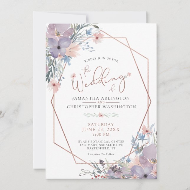 Aquarellblume Wildblumen Geometrische Hochzeit Einladung (Vorderseite)