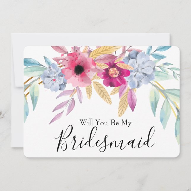 Aquarellblume wird meine Bridesmädchen sein Einladung (Vorderseite)