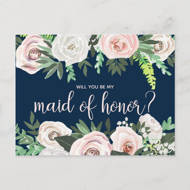Aquarellblume wird meine Mädchenhonorarkarte sein Einladungspostkarte (Vorderseite)