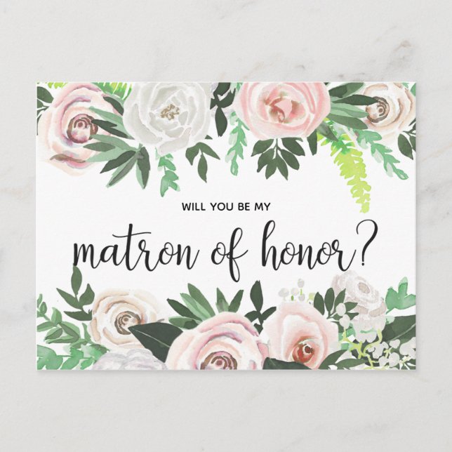Aquarellblume wird meine Matron-Ehrenkarte sein Einladungspostkarte (Vorderseite)