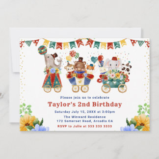 Aquarellblume Zirkus Tiere Zug Geburtstag Einladung