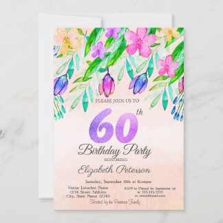 Aquarellblumen 60. Geburtstag Einladung