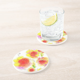 Aquarellblumen abstrakt, rot und gelb getränkeuntersetzer