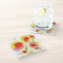 Aquarellblumen abstrakt, rot und gelb