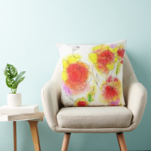 Aquarellblumen abstrakt, rot und gelb