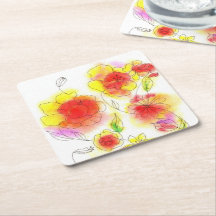 Aquarellblumen abstrakt, rot und gelb