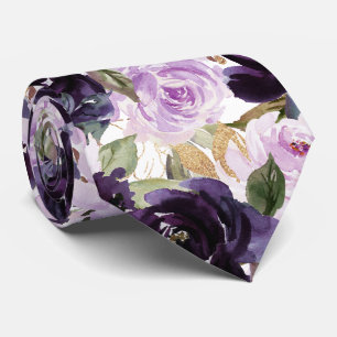 Aquarellblumen Aubergine Lila Flieder Rosen   Krawatte