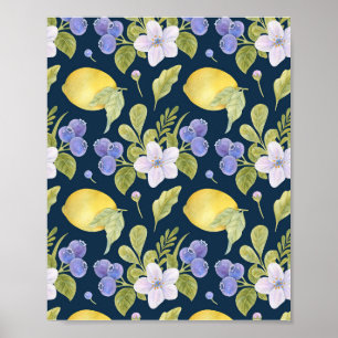 Aquarellblumen, Blaubeere und Sauer Poster