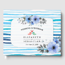 Aquarellblumen & Blauer Streifen Hochzeitsbuch