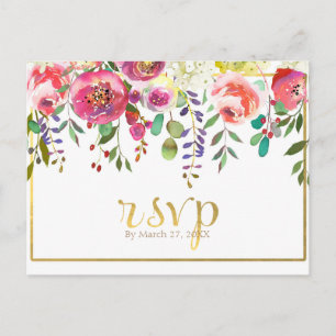 Aquarellblumen Blume Moderne Goldhochzeit RSVP Einladungspostkarte