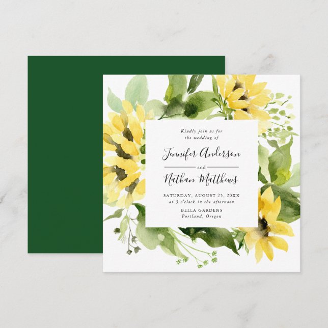 Aquarellblumen Blumen Blumenrahmen Square Hochzeit Einladung (Vorne/Hinten)