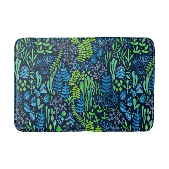 Aquarellblumen-Doodles dunkler Hintergrund Badematte (Vorderseite)