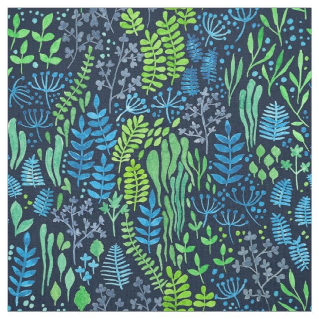 Aquarellblumen-Doodles dunkler Hintergrund Stoff (Muster)