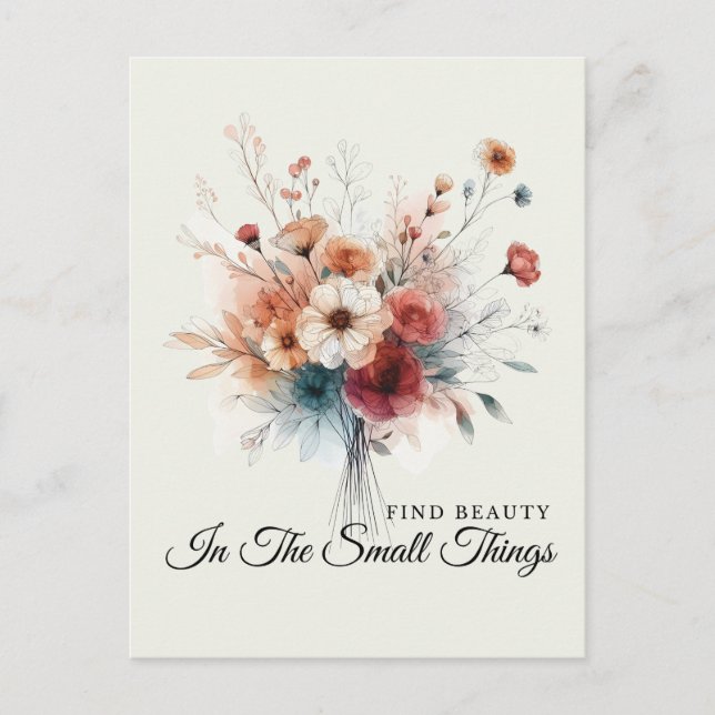 Aquarellblumen finden Schönheit Positives Zitat Bo Postkarte (Vorderseite)
