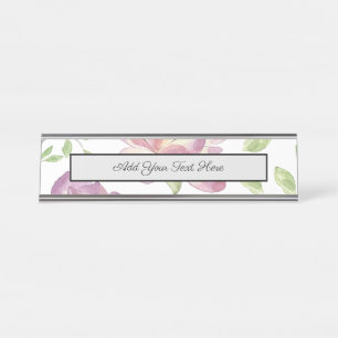 Aquarellblumen Florales Gartengrün Blätter Schreibtischnamensplakette