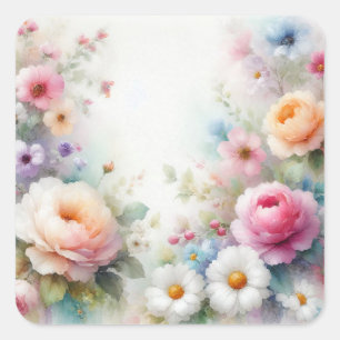 Aquarellblumen Fügen Sie Ihren Text Leere Vorlage Quadratischer Aufkleber
