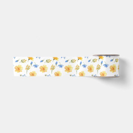 Aquarellblumen Gelb und Blau Blumen Satinband