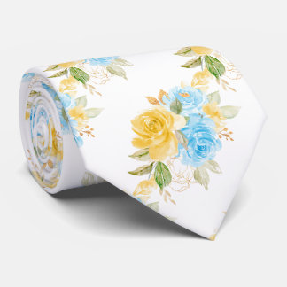 Aquarellblumen Gelbe Blaue Rosen Krawatte