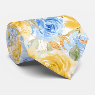 Aquarellblumen Gelbe Blaue Rosen Krawatte