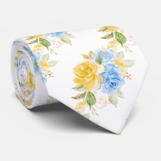 Aquarellblumen Gelbe Blaue Rosen Krawatte