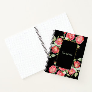 Aquarellblumen - Goldener Rahmen 1 + Ihr Text Notizbuch