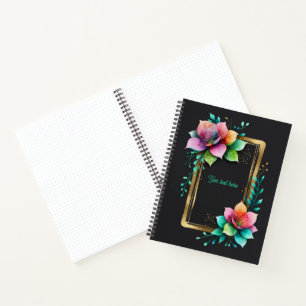 Aquarellblumen - Goldener Rahmen 34 + Ihr Text Notizbuch