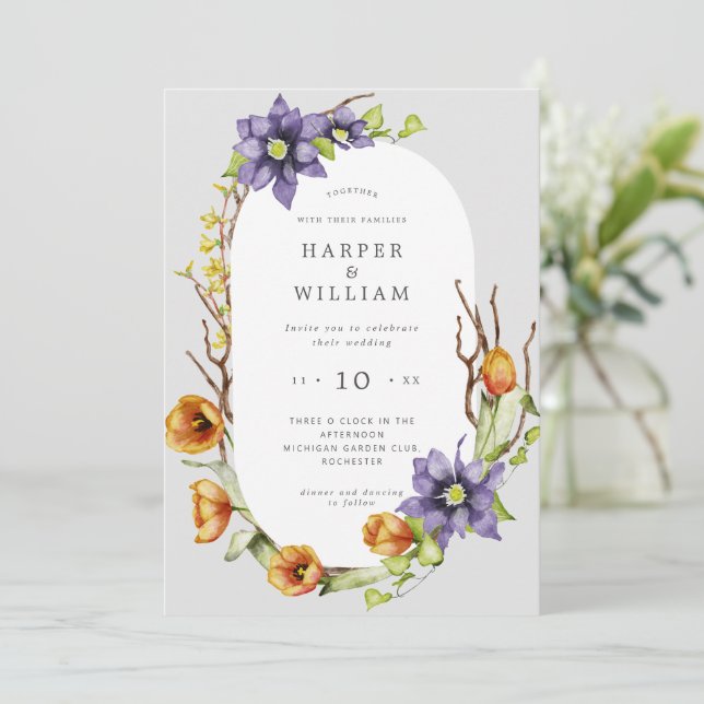 Aquarellblumen Hochzeit Einladung (Stehend Vorderseite)