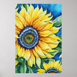 Aquarellblumen im hellblauen Hintergrund Poster