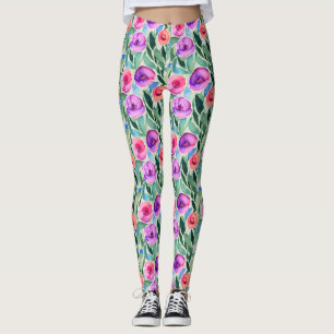 Aquarellblumen in Lila, Rosa und Grün Leggings