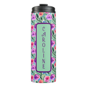 Aquarellblumen in Lila, Rosa und Grün Thermosbecher