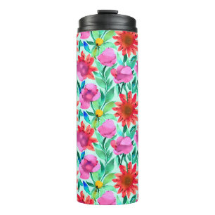 Aquarellblumen in Türkis, Rot und Pink Thermosbecher