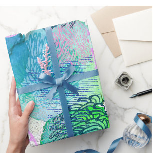 Aquarellblumen Modernes abstraktes Blau Rosa Geschenkpapier