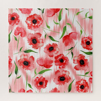 Aquarellblumen: Mohn-Pfingstrose-Ikat.