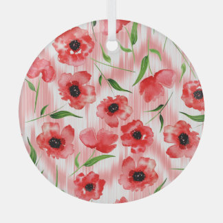 Aquarellblumen: Mohn-Pfingstrose-Ikat. Ornament Aus Glas